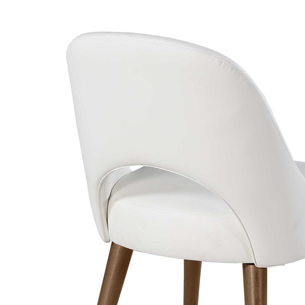 Monroe Kenza White Faux Leather  Open Back Dining Side Chair in Light Wood Finish, , large