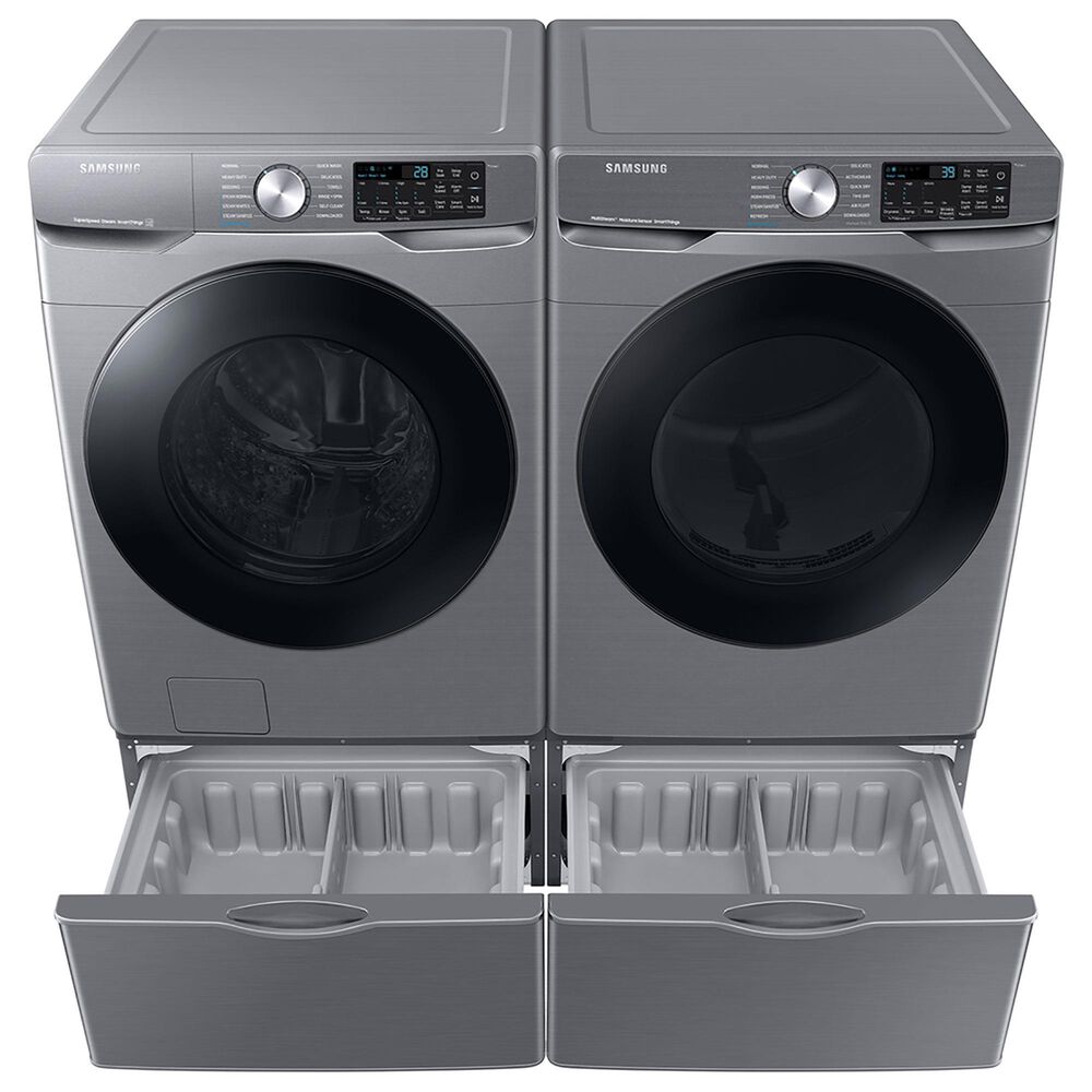 Samsung 4.5 Cu. Ft. Front Load Washer and 7.5 Cu. Ft. Gas Dryer Laundry Pair with Pedestal in Platinum, , large