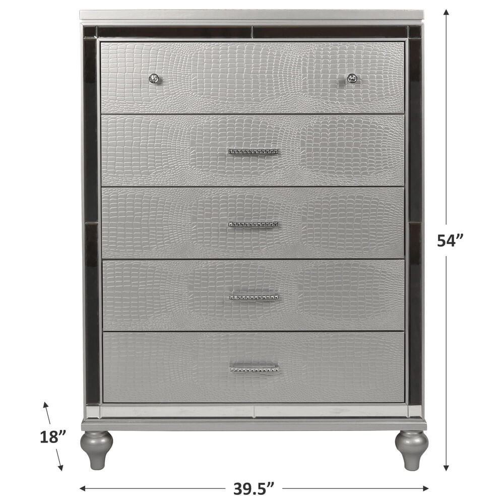 New Heritage Design Valentino 5-Drawer Chest in Silver, , large