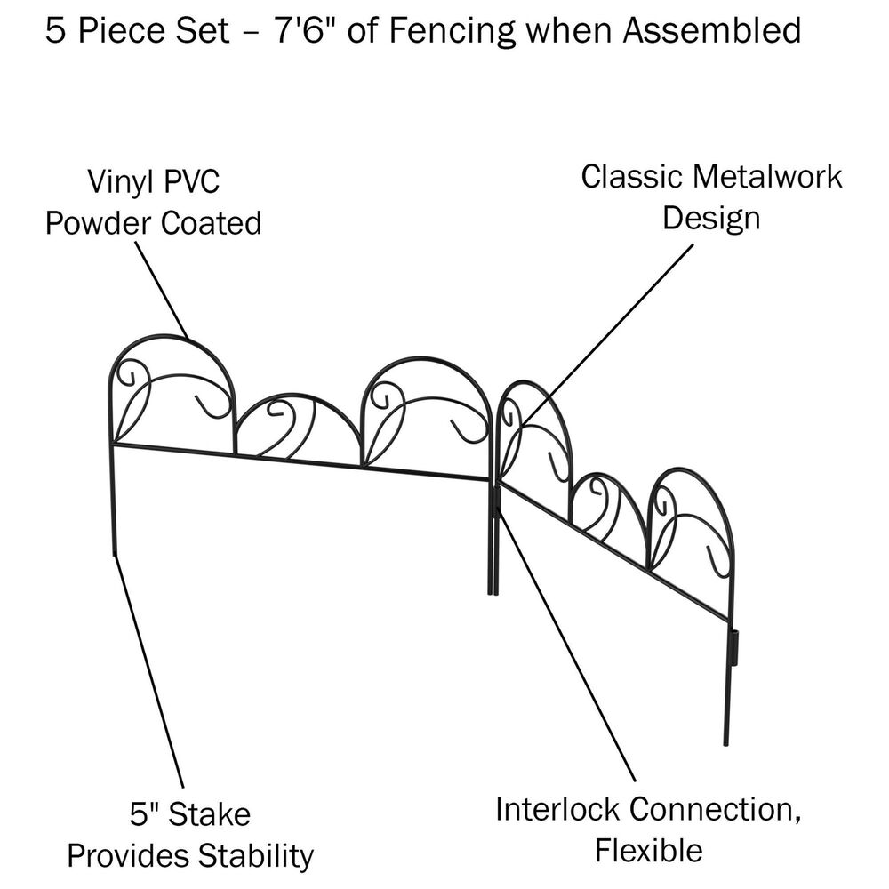 Timberlake Mimosa Garden Fencing in Black &#40;Set of 5&#41;, , large