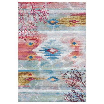 Safavieh Barbados Tropical Abstract 3"3" x 5"  Light Blue and Pink Indoor/Outdoor Area Rug, , large