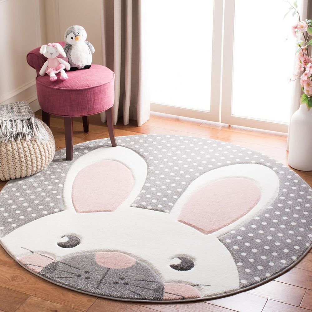 Safavieh Carousel 5&#39;3&quot; Round Pink and Grey Kids  Area Rug, , large