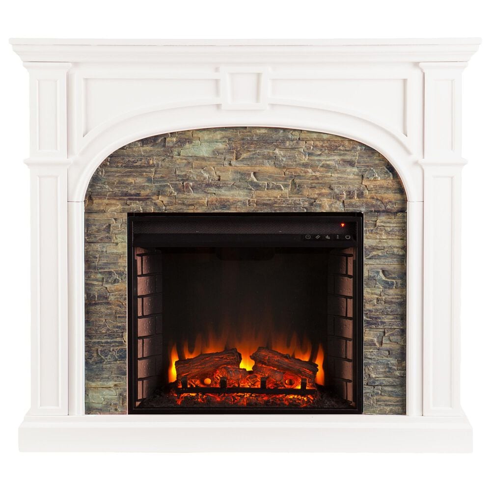 Southern Enterprises Fael Electric Fireplace in White/Montelena Faux Stone, , large