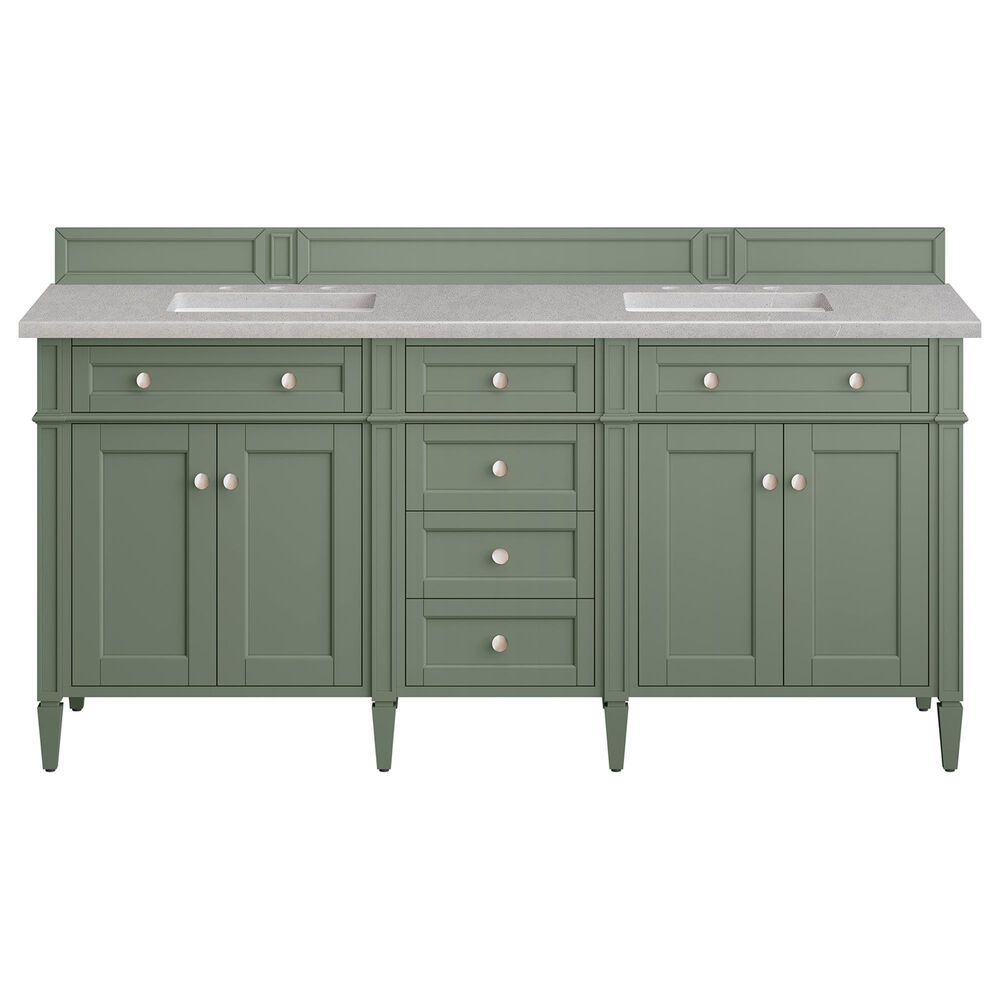 James Martin Brittany 72" Double Bathroom Vanity in Smokey Celadon with 3 cm Eternal Serena Quartz Top and Rectangular Sinks, , large