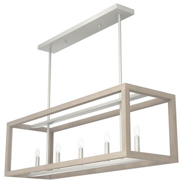 Hunter Squire Manor 5-Light Linear Chandelier in Brushed Nickel and Bleached Wood, , large