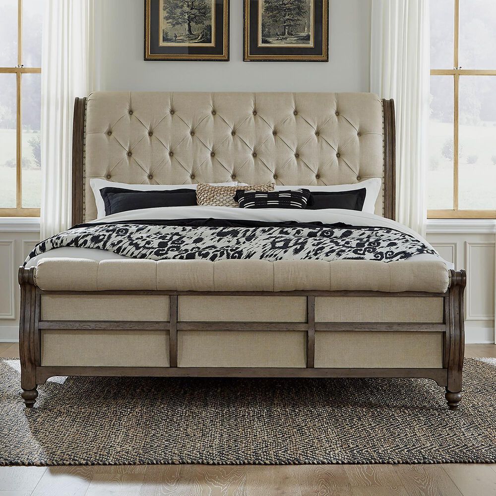 Belle Furnishings Americana Farmhouse 4 Piece Queen Bedroom Set in Dusty Taupe and Black, , large