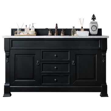 James Martin Brookfield 60" Single Bathroom Vanity in Antique Black with 3 cm Carrara White Marble Top and Rectangle Sink, , large