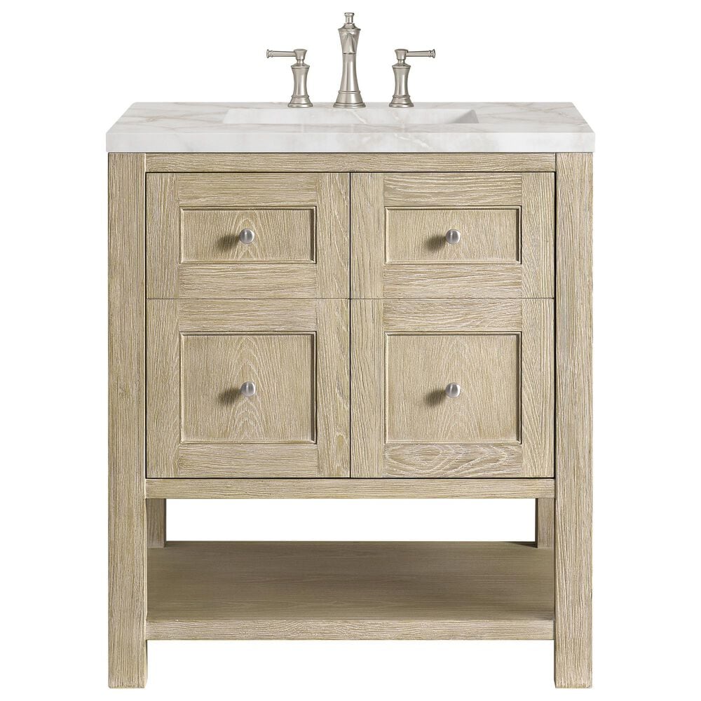 James Martin Breckenridge 30&quot; Single Vanity in Whitewashed Oak with 3 cm Victorian Silver Quartz Top, , large