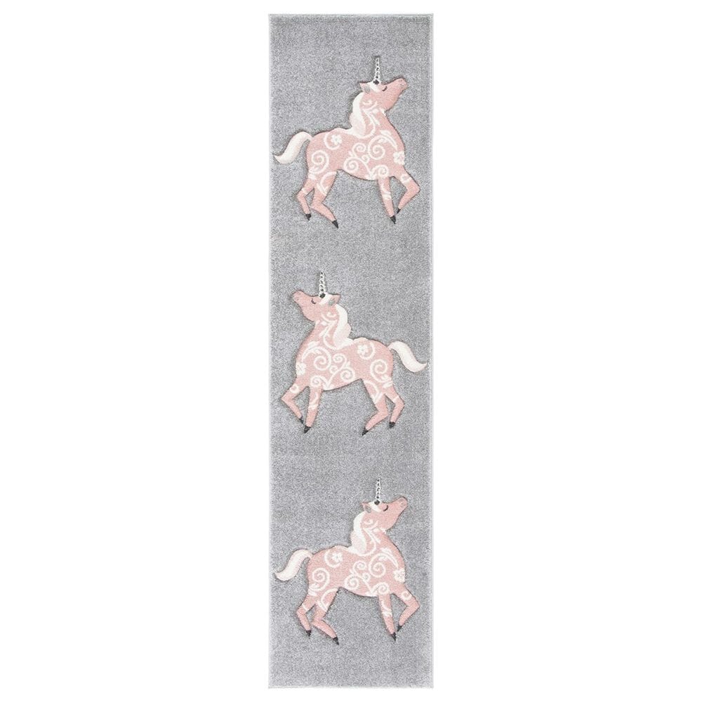 Safavieh Carousel Animals 2" x 8" Grey and Pink Kids Runner, , large