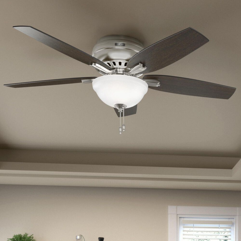 Hunter Newsome Low Profile 52&quot; Ceiling Fan with Lights in Brushed Nickel, , large