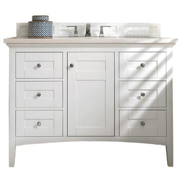 James Martin Palisades 48" Single Bathroom Vanity in Bright White with 3 cm Arctic Fall Solid Surface Top and Rectangular Sink, , large