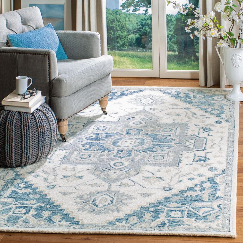 Safavieh Micro-Loop 6&#39; x 9&#39; Ivory and Navy Area Rug, , large