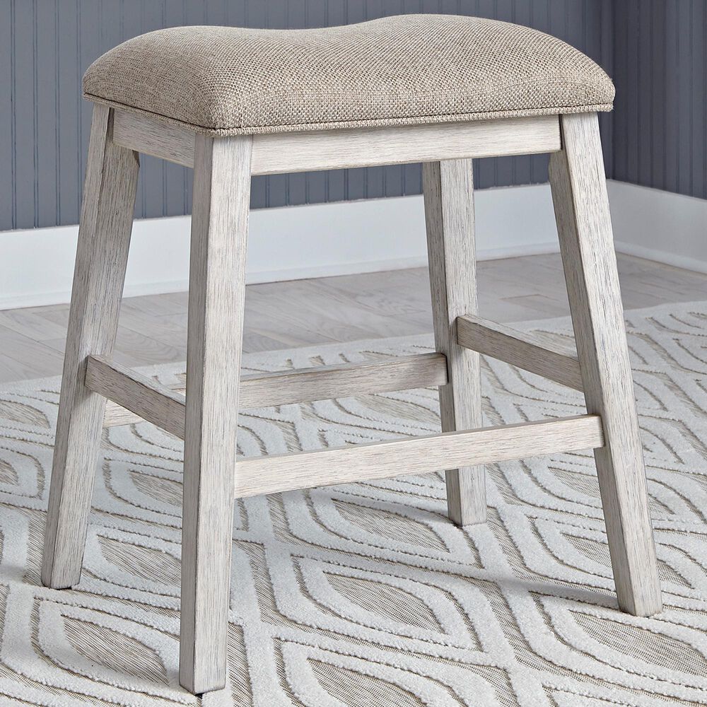 Signature Design by Ashley Skempton Upholstered Counter Stool in Distressed White and Light Brown, , large