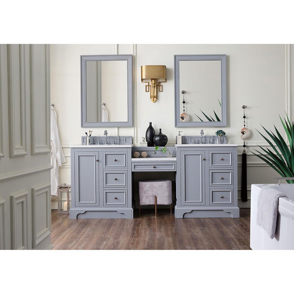 James Martin De Soto 82&quot; Double Bathroom Vanity in Sliver Gray with 3 cm White Zeus Quartz Top and Rectangular Sinks, , large