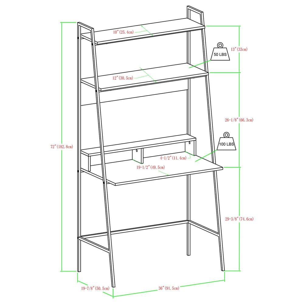 Walker Edison Arlo Ladder Computer Desk in Grey Wash, , large