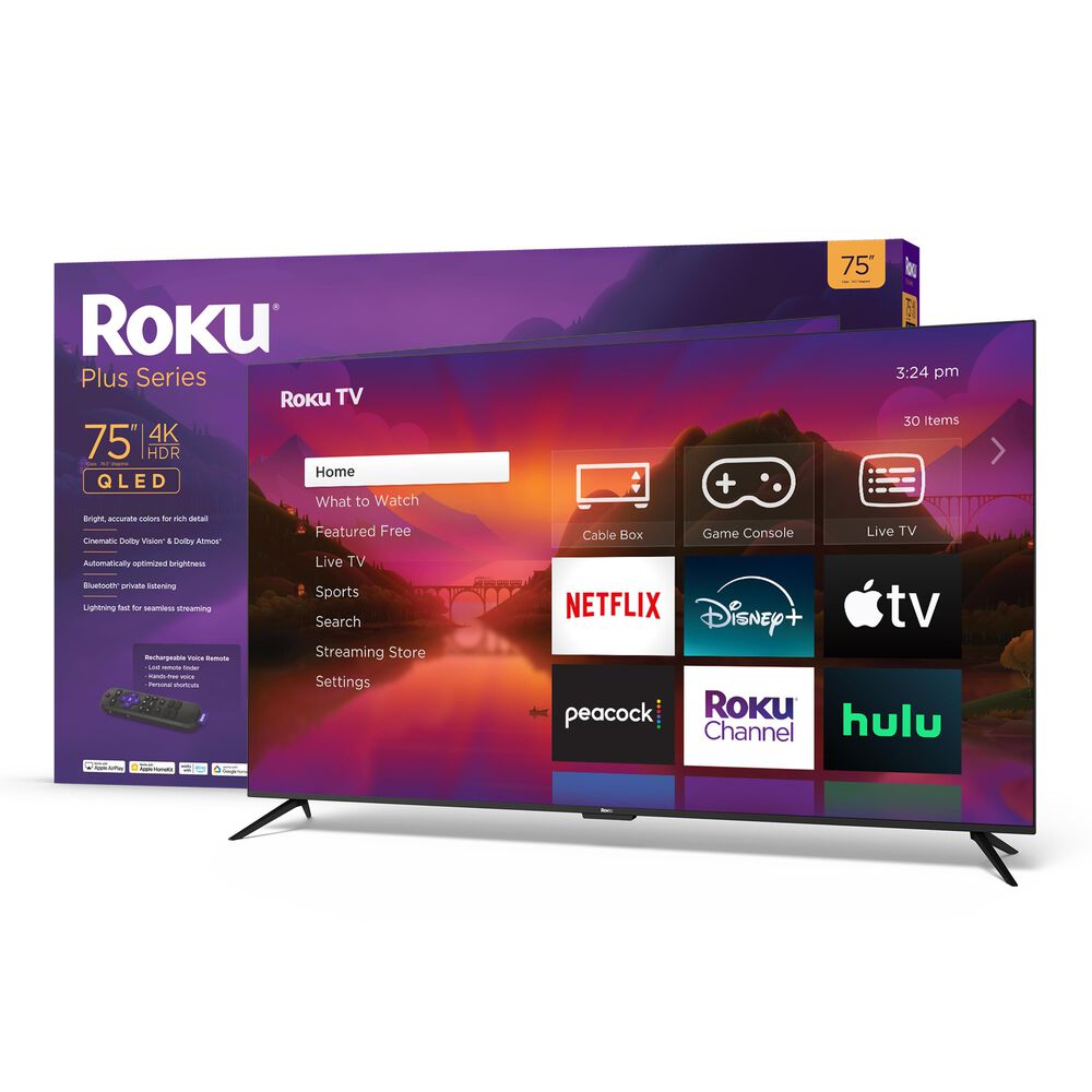 Roku 75" Class Plus Series QLED 4K in Black - Smart TV, , large