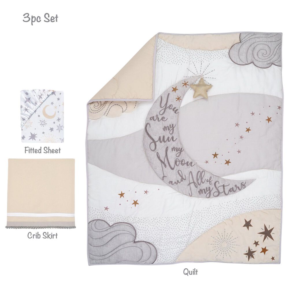 Lambs and Ivy Goodnight Moon 3-Piece Crib Bedding Set in White, Gray and Copper, , large