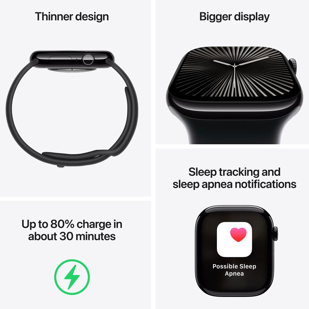 Apple Watch Series 10 GPS 42mm Jet Black Aluminum Case with Black Sport Band - M/L &#40;Pre-Order&#41;, , large