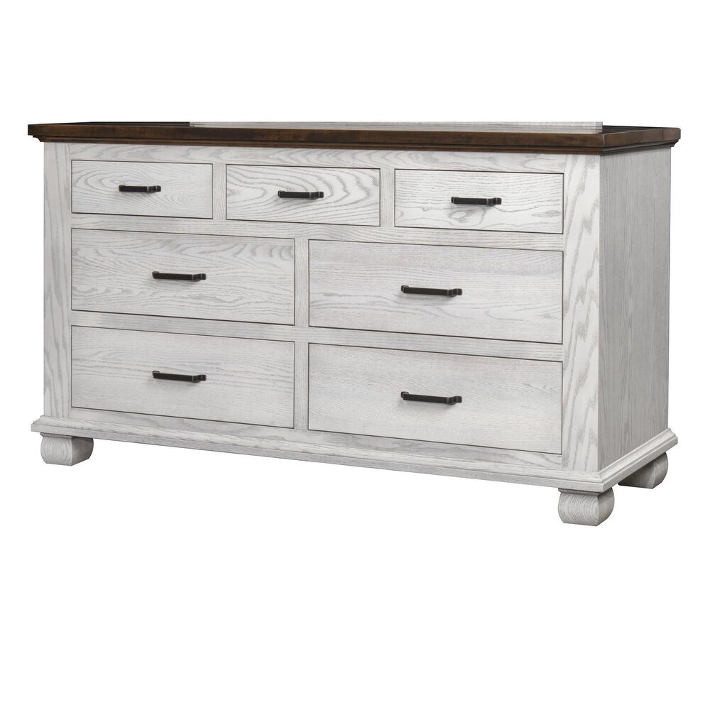Briarwood LLC Town Hall 7 Drawer Dresser and Mirror in Rustic Cherry Top and Aged White, , large
