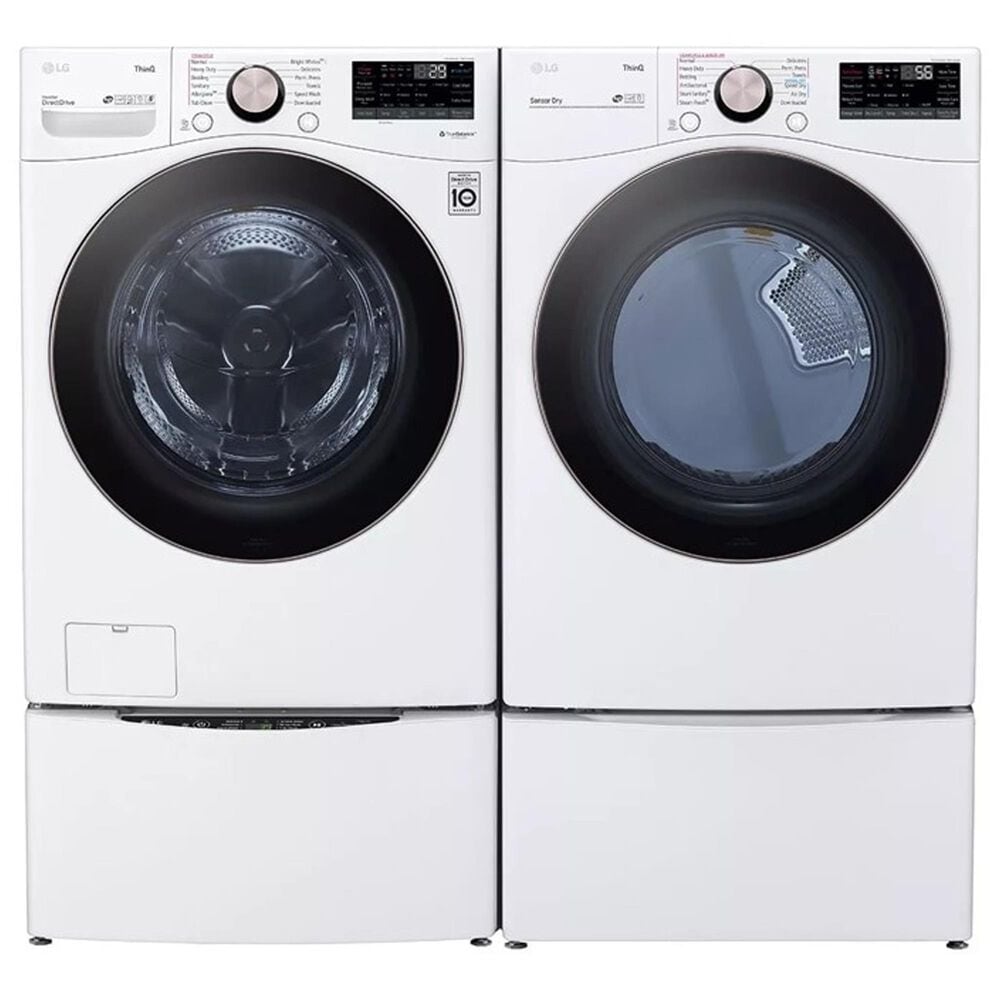 LG 4.5 Cu. Ft. Front Load Washer and 7.4 Cu. Ft. Gas Dryer Laundry Pair with Pedestal Storage Drawers in White, , large