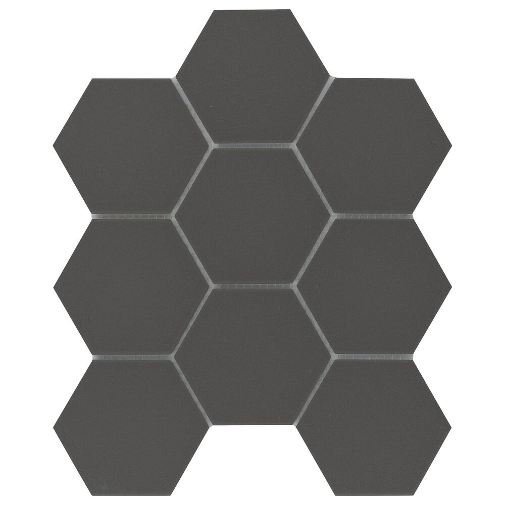 Emser Source Black 3" x 3" Hexagon on 9" x 10" Porcelain Mosaic Sheet, , large