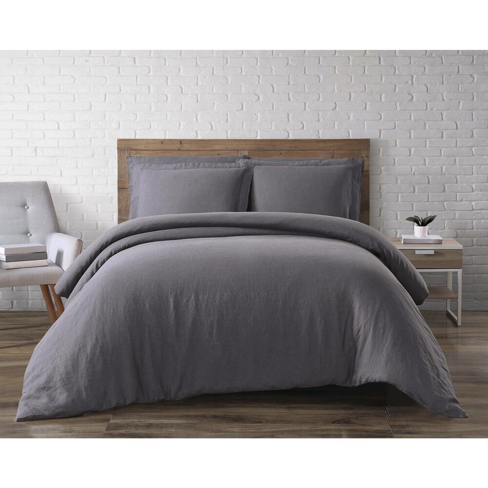 Pem America Brooklyn Loom 3-Piece King Linen Duvet Set in Charcoal, , large