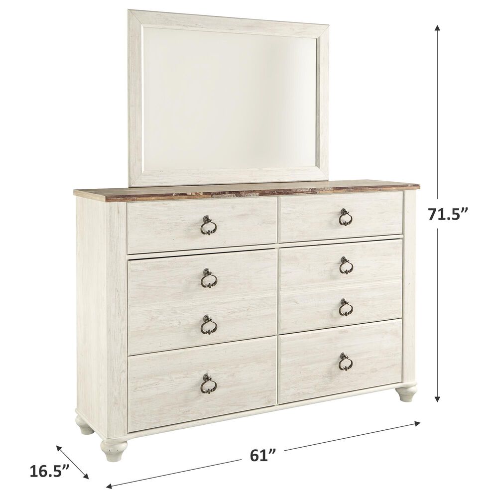 Signature Design by Ashley Willowton 6 Drawer Dresser and Mirror in Whitewash, , large