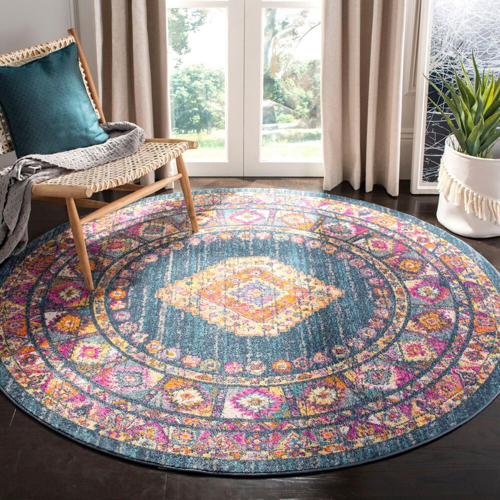 Safavieh Madison MAD133C 5&#39;1&quot; Round Blue and Fuchsia Area Rug, , large