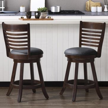 CorLiving Woodgrove Ladderback Counter Stool in Cappuccino with Black Cushion (Set of 2), , large