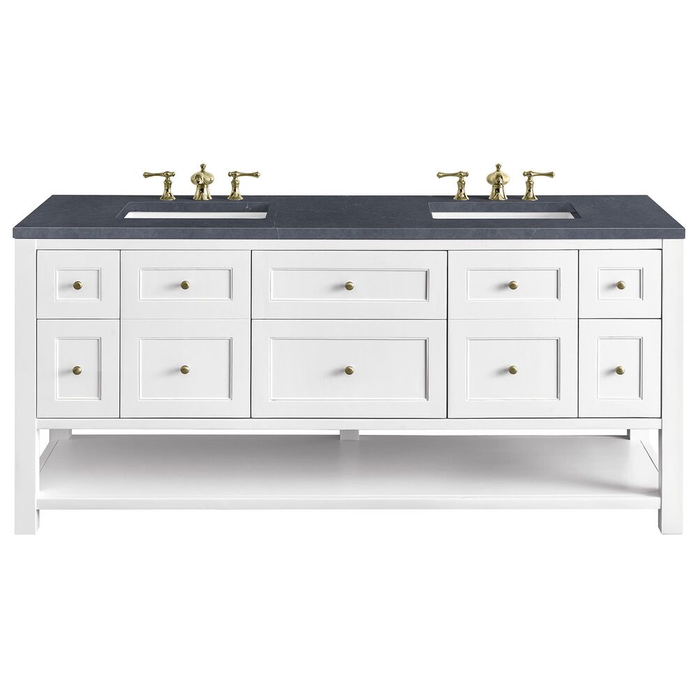 James Martin Breckenridge 72" Double Bathroom Vanity in Bright White with 3 cm Charcoal Soapstone Quartz Top and Rectangular Sinks, , large