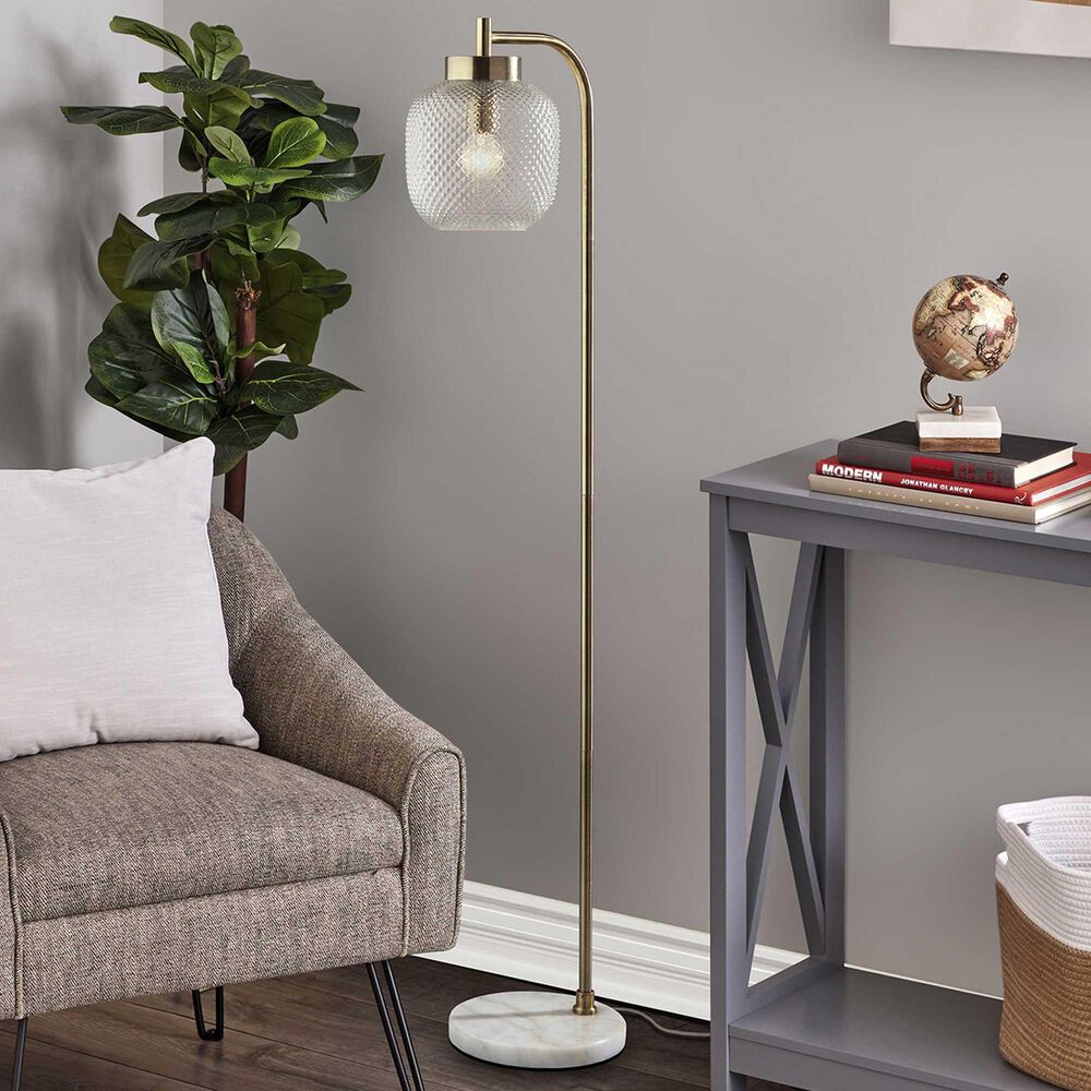 Adesso Natasha Floor Lamp in Antique Brass and White, , large