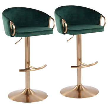 Lumisource Claire Swivel Barstool with Green Cushion in Gold (Set of 2), , large