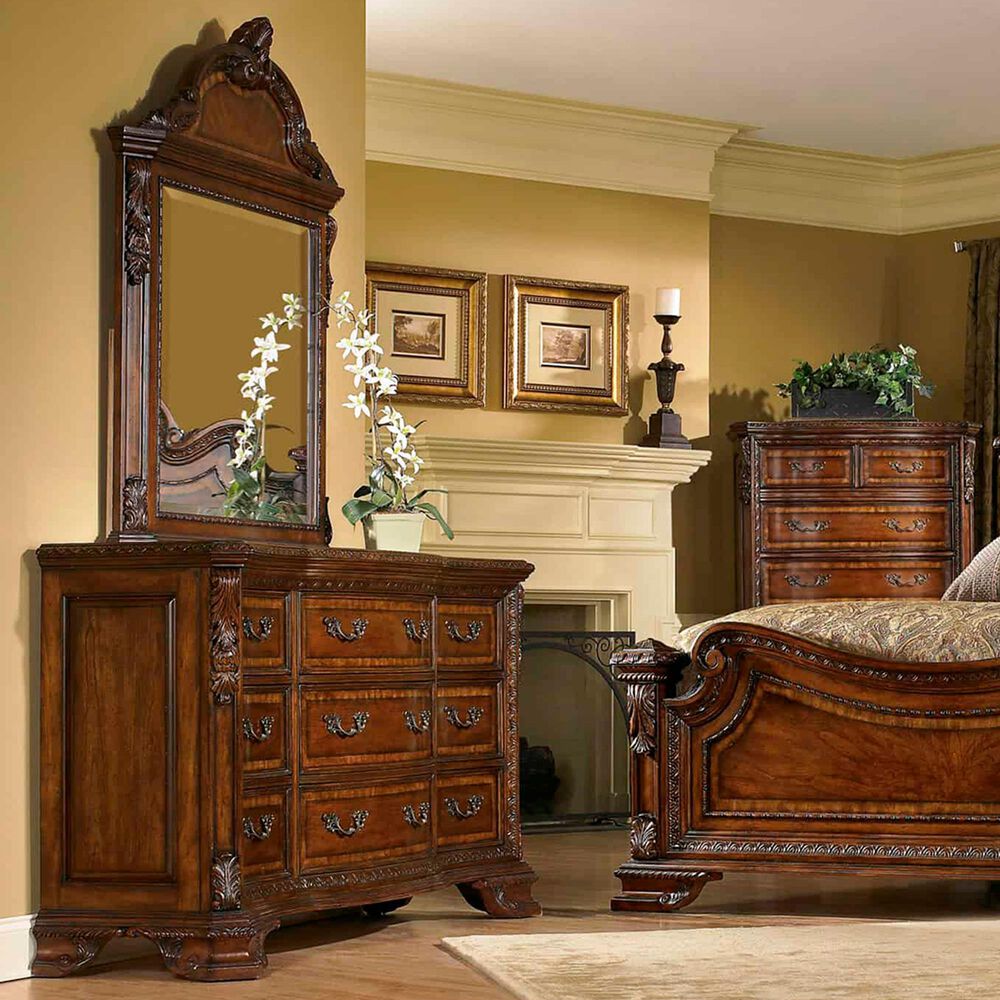 Vantage Old World 9-Drawer Dresser and Mirror in Cranberry, , large