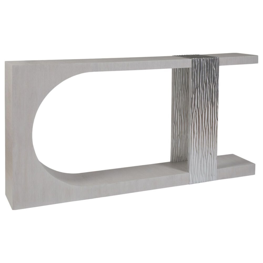 Artistica Metal Sereno Long Console Table in Misty White Gray Oak and Silver Leaf, , large