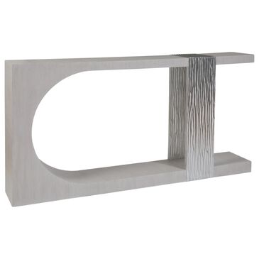 Artistica Metal Sereno Long Console Table in Misty White Gray Oak and Silver Leaf, , large