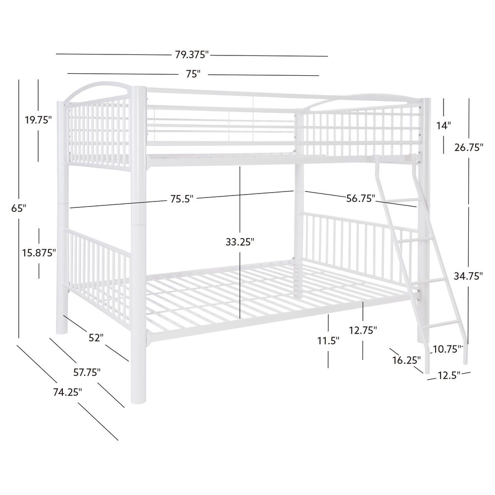 Linden Boulevard Full over Full Heavy Metal Bunk Bed in White, , large