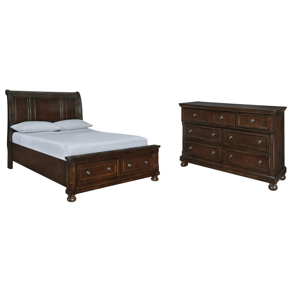 Porter Rustic Brown 7 Pc. Dresser, Mirror, Chest, Queen Sleigh Bed With 2  Storage Drawers, Nightstand