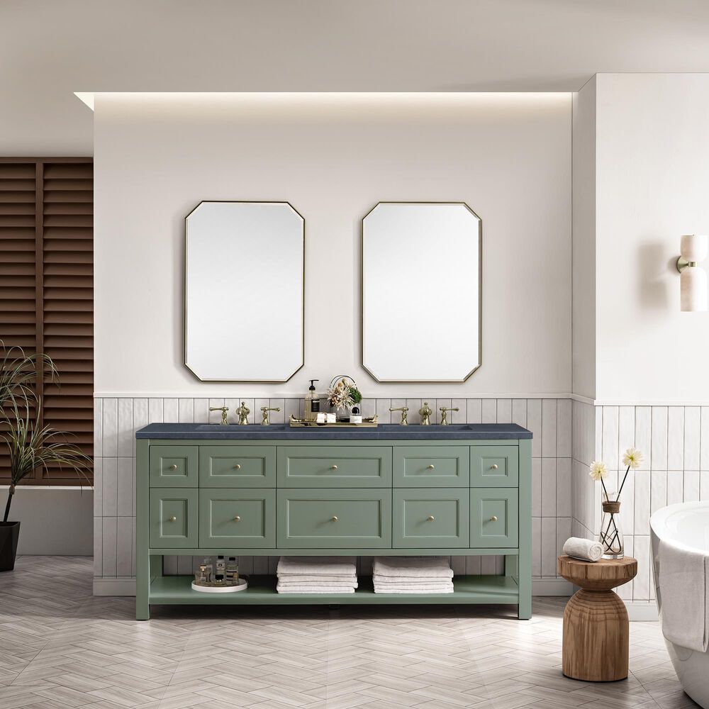James Martin Breckenridge 72&quot; Double Bathroom Vanity in Smokey Celadon with 3 cm Charcoal Soapstone Quartz Top and Rectangular Sinks, , large
