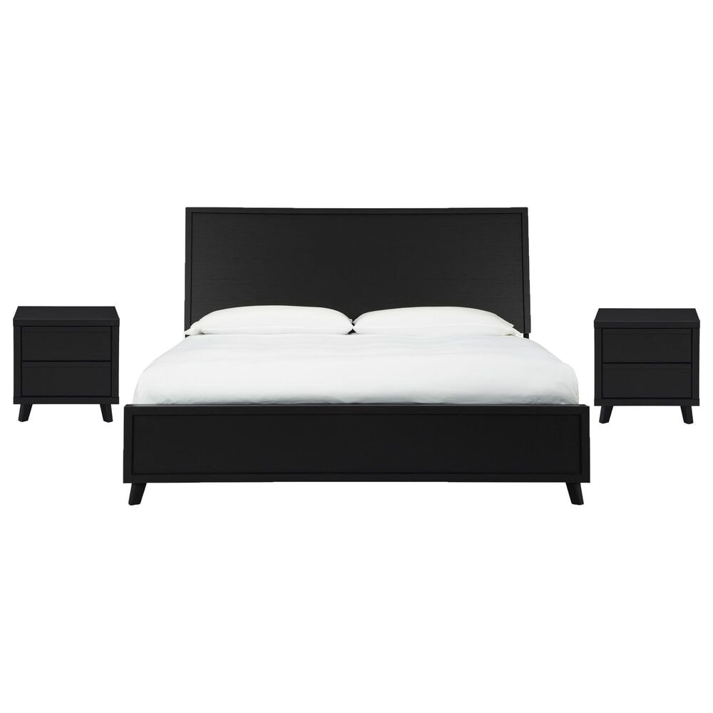 Signature Design by Ashley Danziar Queen Bed and Two Nightstands in Matte Black, , large
