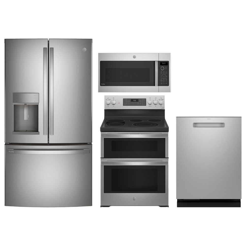 GE PRO 4pc Kitchen Set with Refrigerator, Range, Microwave, and Dishwasher in Stainless Steel, , large