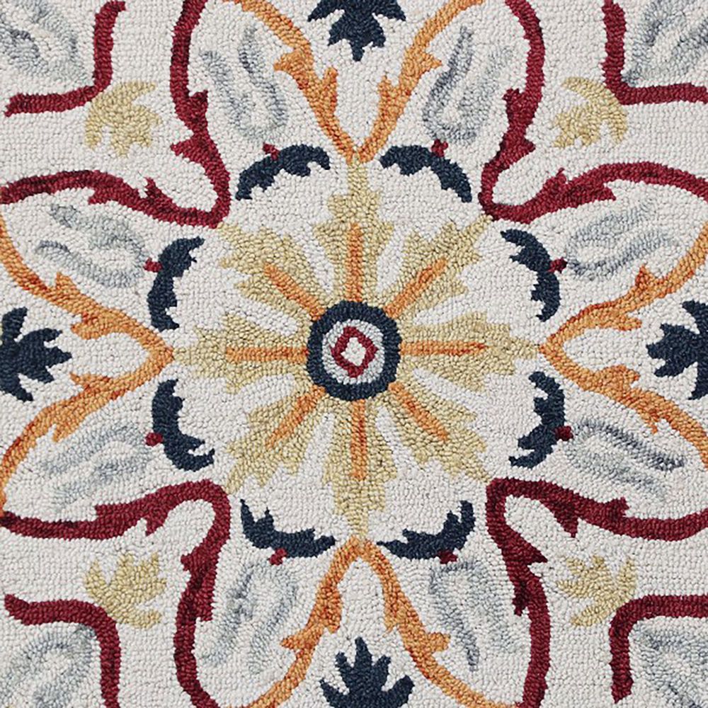 L&amp;R Resources Sinuous Electric Floral Medallion 6&#39; Round Red, Yellow, Cream and Navy Area Rug, , large