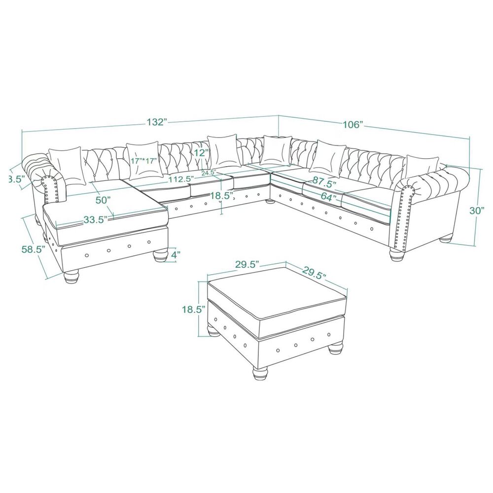 Morden Fort 4-Piece Left Facing U-Shaped Sectional with Sofa Chaise and Ottoman in Gray, , large