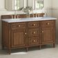James Martin Lorelai 60" Double Vanity in Mid-Century Walnut with 3 cm Carrara White Marble Top, , large