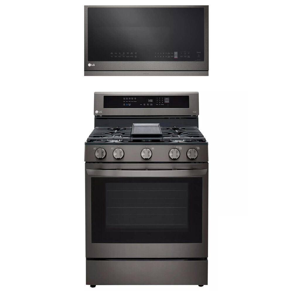LG 2-Piece Kitchen Package with 5.8 Cu. Ft Gas Range and 2.1 Cu. Ft. Microwave in Black Stainless Steel, , large