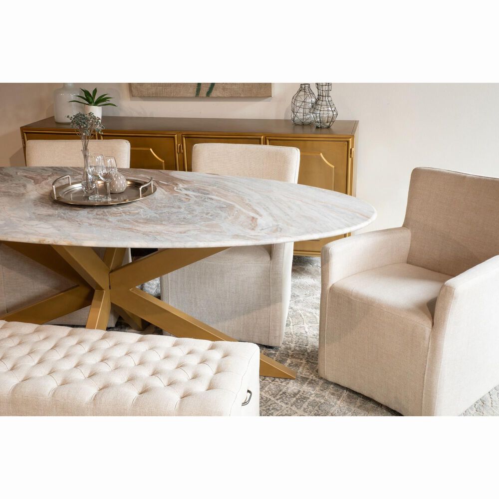 Home Trends &amp; Design Malibu Oval Dining Table in Antique Gold and Sawar White - Table Only, , large