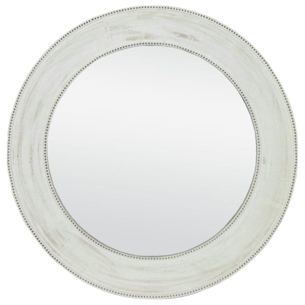 Garber Collection Wood Round Wall Mirror in White Wash, , large