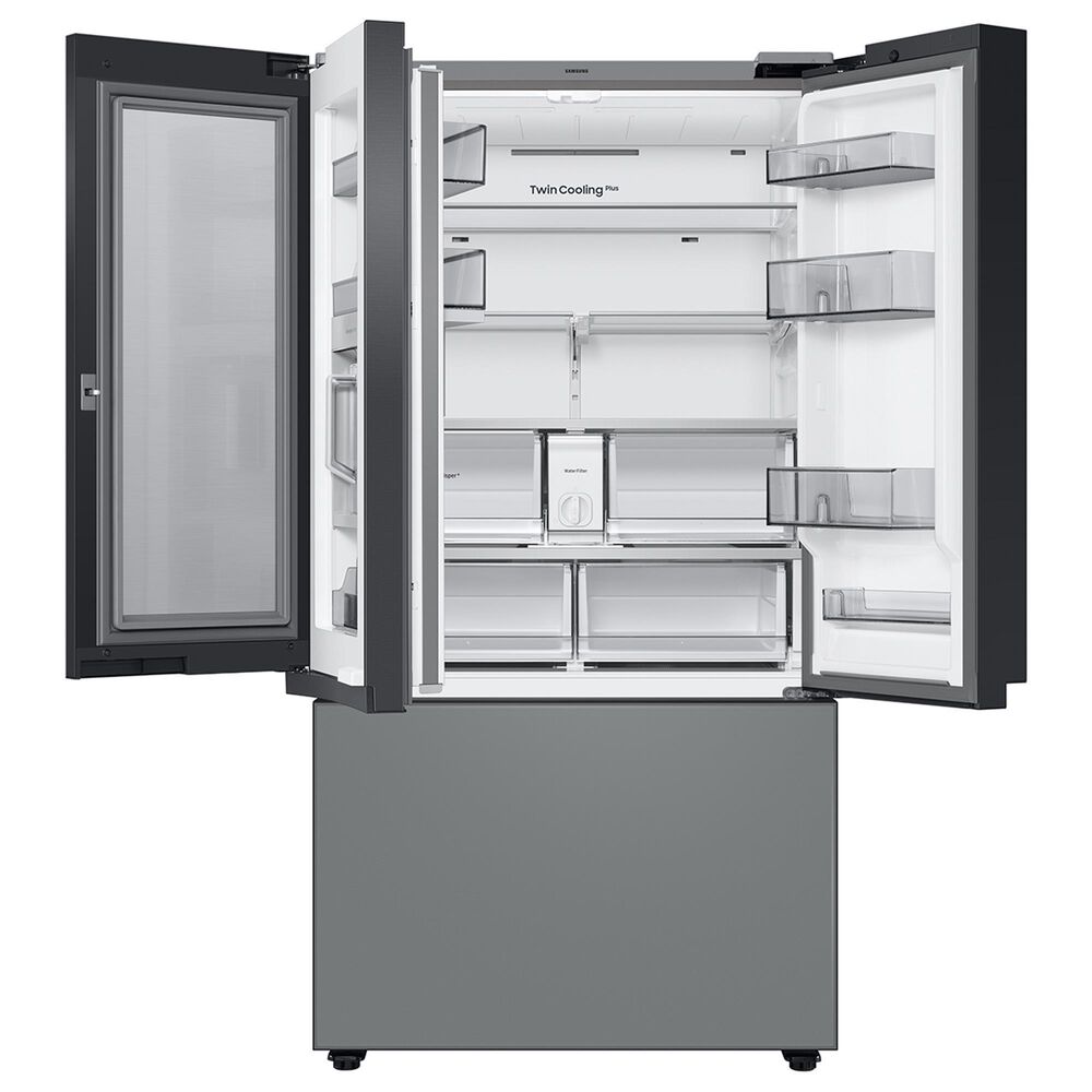 Samsung Bespoke 30 Cu. Ft. 3-Door French Door Refrigerator - White Glass Top Family Hub Panels and Matte Gray Glass Bottom Panel Included, , large