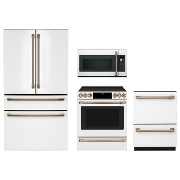 G.E. Cafe 4pc Kitchen Package with Refrigerator, Range, Microwave, and Dishwasher in White, , large