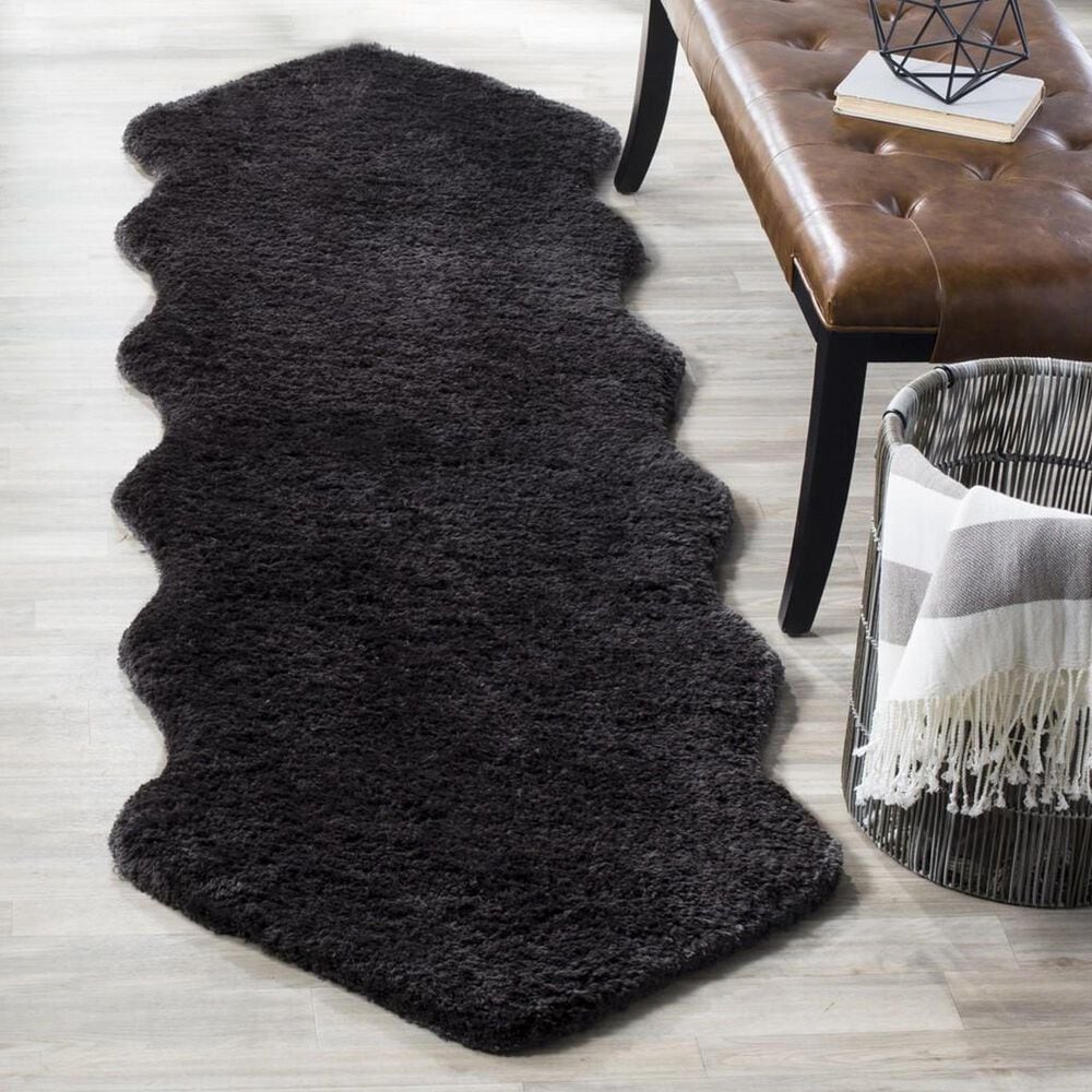 Safavieh Sheep Shag SSG101C 2&#39;3&quot; x 8&#39; Charcoal Runner, , large