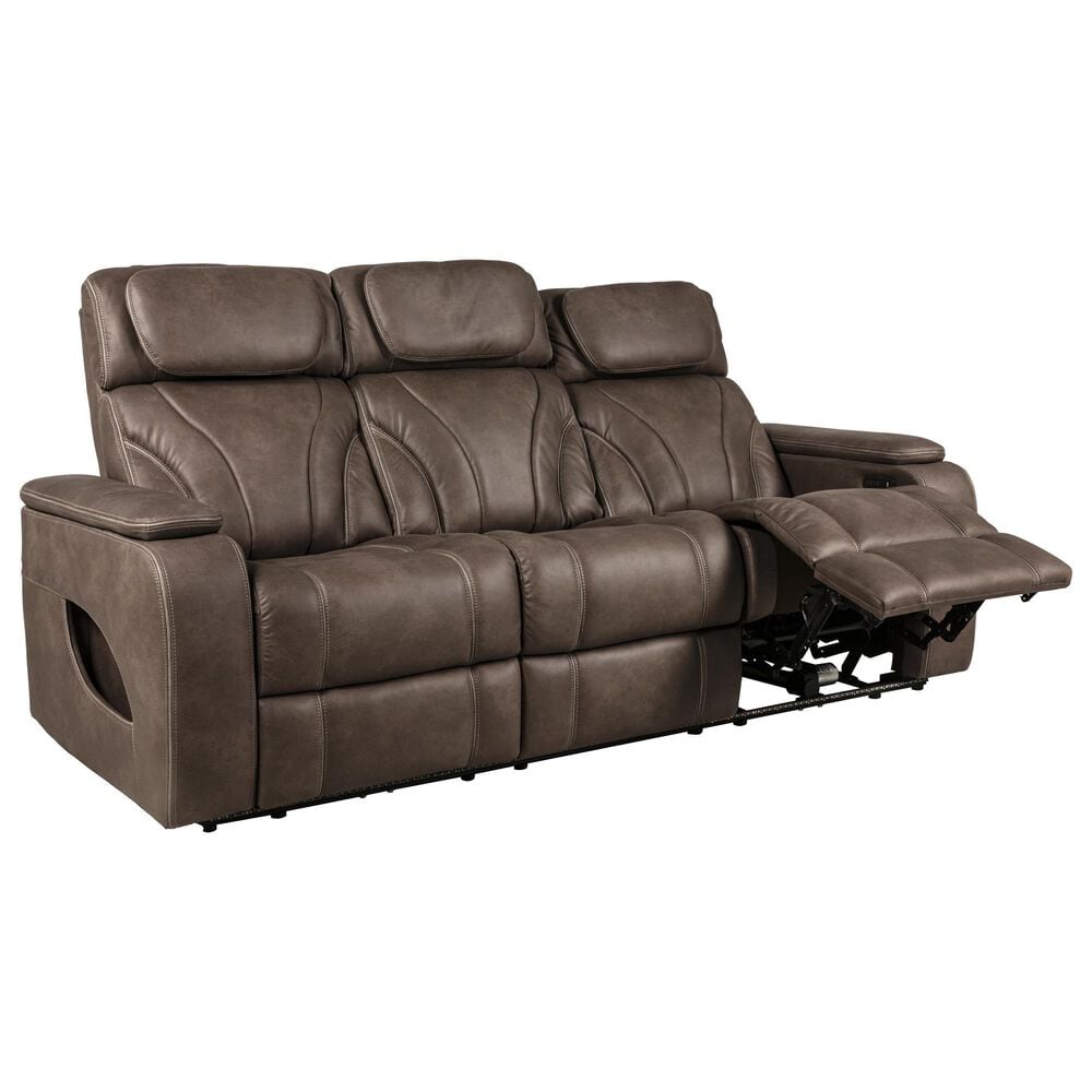 Aurora Furnishings Power Reclining Sofa with Power Headrests in Teramo Brown, , large